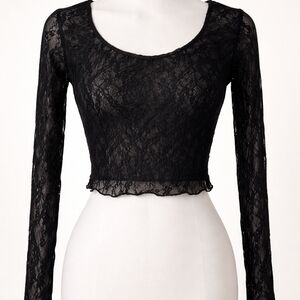 Ardene Black Lace Long Sleeve Crop Top Whimsygoth Mystical Grunge Feminine Med